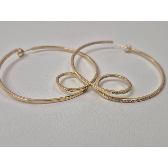 LANA Flawless Thin 14K Gold Hoop Earrings with Diamonds 55mm $5500+ - Picture 6 of 8